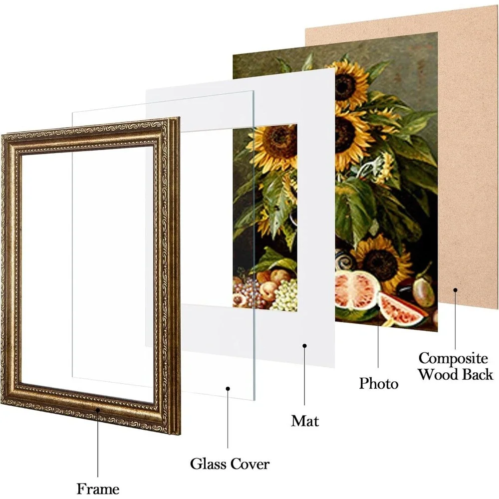 8x10 Picture Frames Set of 3 Gold Photo Frame with Mat Glass Cover Wall Decor